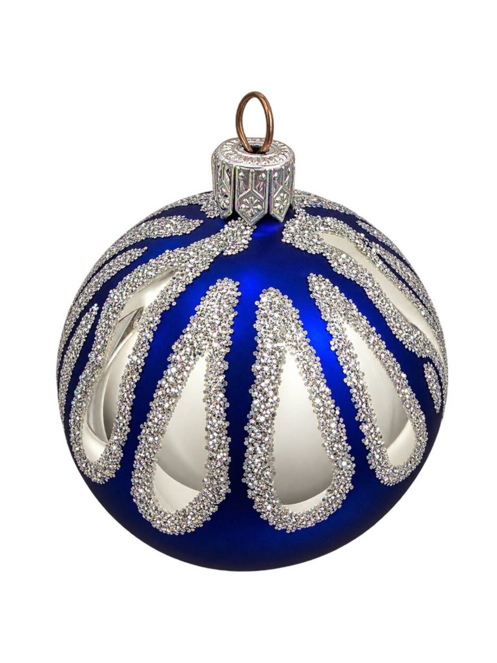 Vintage Slovakia Cobalt Blue Silver Glass Christmas Ornaments Set of 4 Boxed - Picture 5 of 10